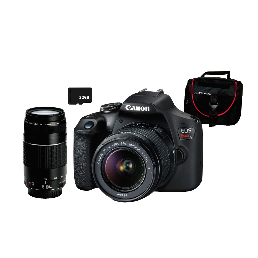 [FOGCAV2727C002AAC] COMBO 57 CAM. T7+ EF-S 18-55 IS I+LENTE 75-300+ MEMORIA 32GB+MALET. NAC