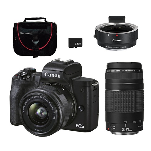 [FOGCAV4728C006AAC64] COMBO 64 M50 MARK II EF-M 15-45MM IS STM+EST. NAC+ MEMORIA 32 GB+ ADAPTER+ LENTE 75-300