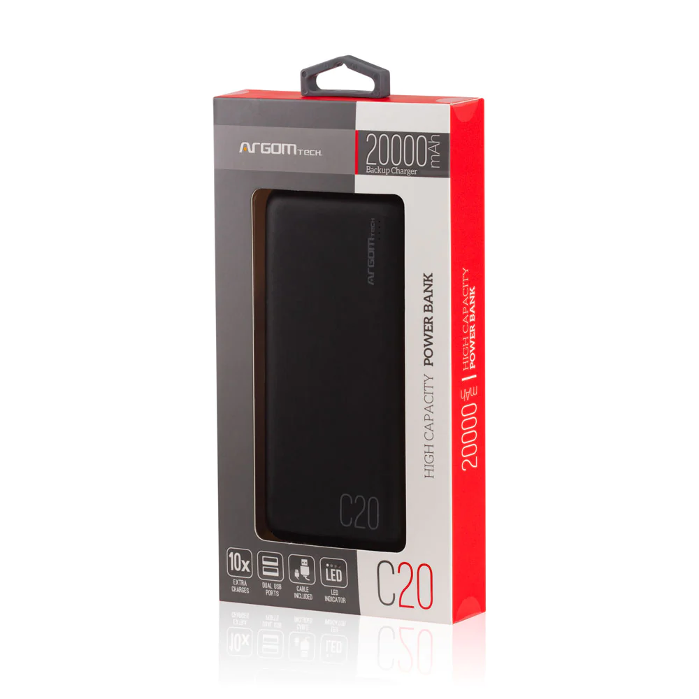 POWER BANK  ARGOMTECH 20,000 MAH - BLACK