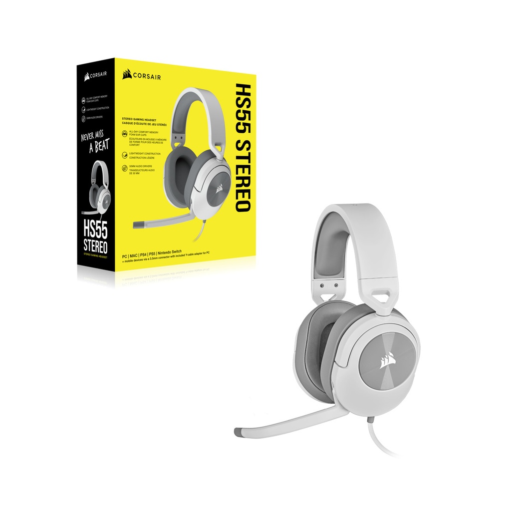 AURICULARES CORSAIR HS55 STEREO GAMING HEADSET, WHITE
