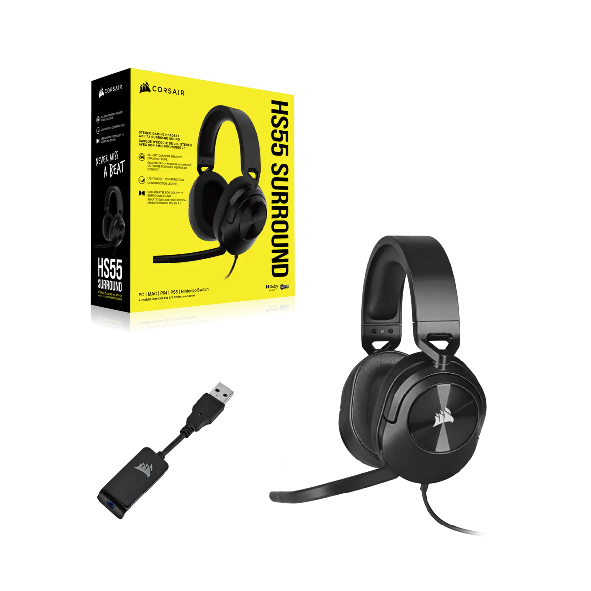 [COACRVCA-9011265-NA] CORSAIR HS55 SURROUND GAMING HEADSET, CARBON