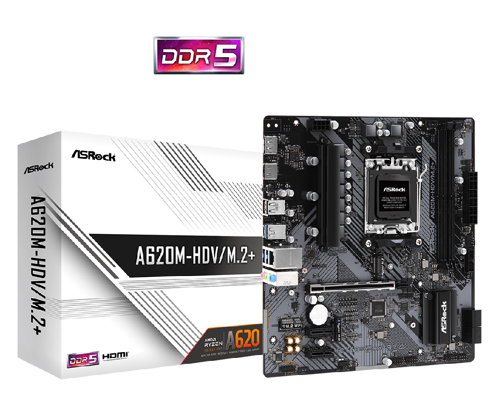 PLACA ASROCK A620M-HDV-M.2+, AMD SOCKET AM5 RYZEN SERIE 7000, 2 DIMM DDR5 7200+ MHZ.