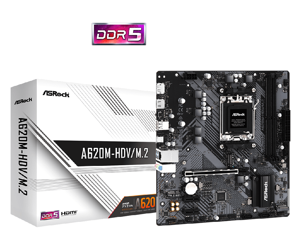 PLACA ASROCK A620M-HDV/M.2, AMD SOCKET AM5 RYZEN SERIE 7000, 2 DIMM DDR5 6400+ MHZ.