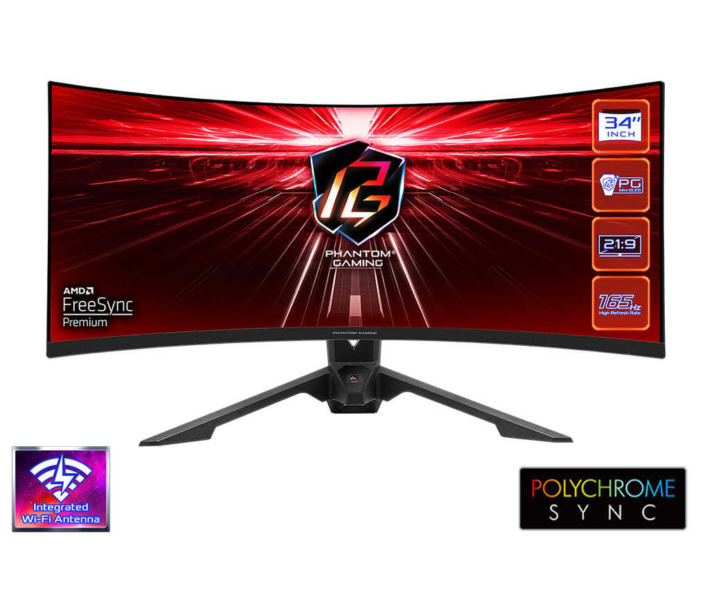MONITOR GAMING CURVO ASROCK PG34WQ15R3A PHANTOM 34" VA-WQHD (3440X1440) 1500R, 165HZ, 1MS, WIFI, RGB