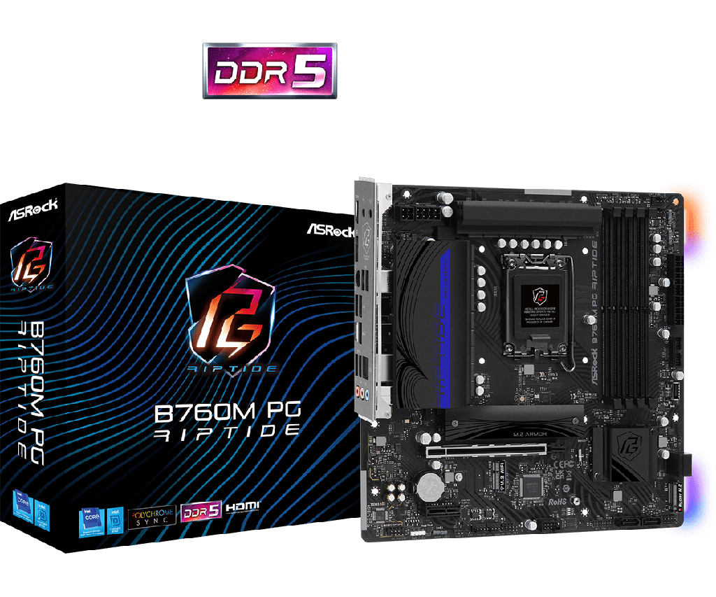 PLACA ASROCK B760M PG RIPTIDE WIFI, LGA1700, DDR5 7200MHZ (OC), M.2 (PCIE GEN4 X4), PCIE 4.0 .