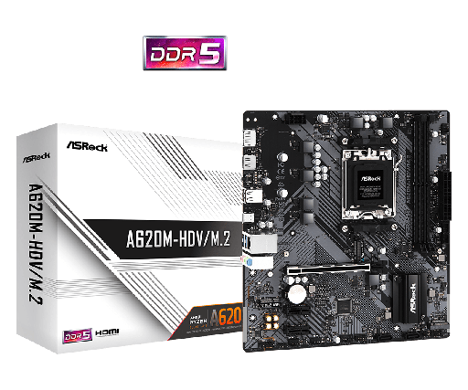 [COAARV90-MXBLL0-A0UAYZ] PLACA ASROCK A620M-HDV/M.2, AMD SOCKET AM5 RYZEN SERIE 7000, 2 DIMM DDR5 6400+ MHZ.