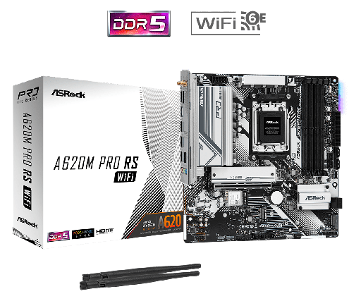 [COAARV90-MXBLX0-A0UAYZ] PLACA ASROCK A620M PRO RS WIFI, AMD SOCKET AM5 RYZEN SERIE 7000, 4 DIMM DDR5 7200+ MHZ.