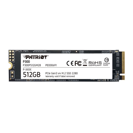 [COAPTVP300P512GM28] UNIDAD EN ESTADO SOLIDO PATRIOT P300 512GB M.2 2280, PCIE GEN 3 X4, NVME.