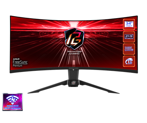 [COAARV90LXA060-A0U2A0V] MONITOR GAMING CURVO ASROCK PG34WQ15R2B PHANTOM, 34" VA-WQHD (3440X1440) 1500R, 165HZ, 1MS, WIFI.