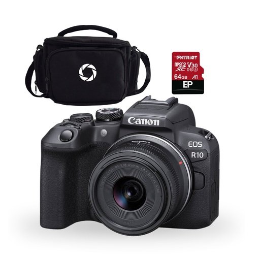 [FOGCAV5331C009AAR10C91] CAMARA MIRRORLESS CANON EOS R10 RF-S 18-45MM IS STM + ESTUCHE +MEMORIA (COMBO 91)